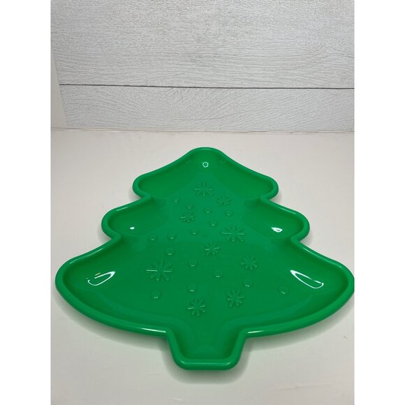 Christmas Tree Platter Plastic Party Server Ware Green Holiday Party Event Tray - Picture 2 of 4